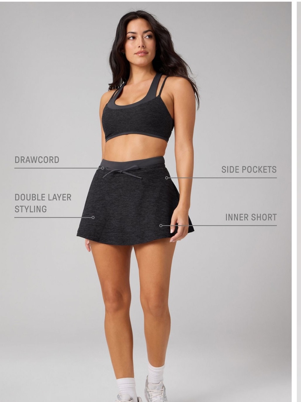 NWT Fabletics Black Heather Athletic Skort Shorts